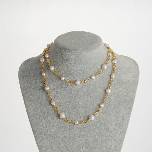 Freshwater Pearl Long Gold Chain Necklace